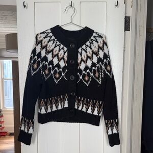 Black Patterned Button-Up Women's Sweater Cardigan